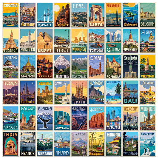 REDCLOUD Peel N Stick Self Adhesive 54 Pcs Travel Country Poster for Room Decor, 4x6 In Wall Collage Kit Posters for Girls, Boys, Teens, Art