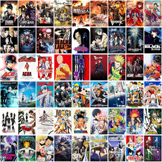 Set of 54 Peel N Stick Self Adhesive Mix Anime Posters Self Adhesive Anime Manga Wall Posters of Size - 4x6 inch each Poster Wall Decor Posters for Bedroom, Living Room, Study room Posters of Naruto Anime, Demon Slayer Anime, Jujutsu Kaisen Anime and more