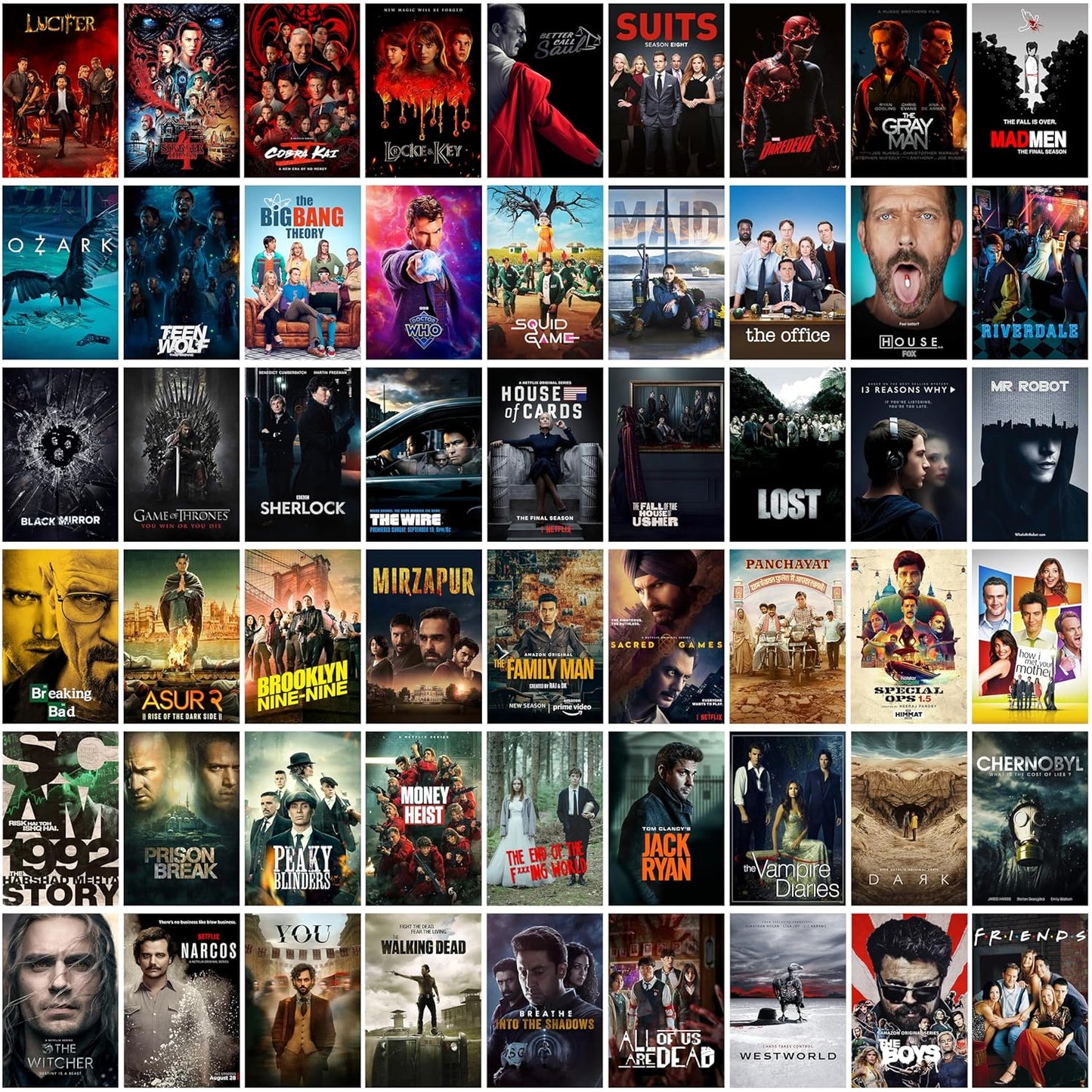 REDCLOUD Peel N Stick Self Adhesive 54 Pcs Web Series Tv Show Wall Collage Kit - 4 x 6 Inches Posters for Wall Decoration - Bedroom, Office, Living Room, Dorm Room