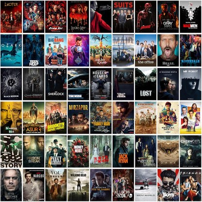 REDCLOUD Peel N Stick Self Adhesive 54 Pcs Web Series Tv Show Wall Collage Kit - 4 x 6 Inches Posters for Wall Decoration - Bedroom, Office, Living Room, Dorm Room