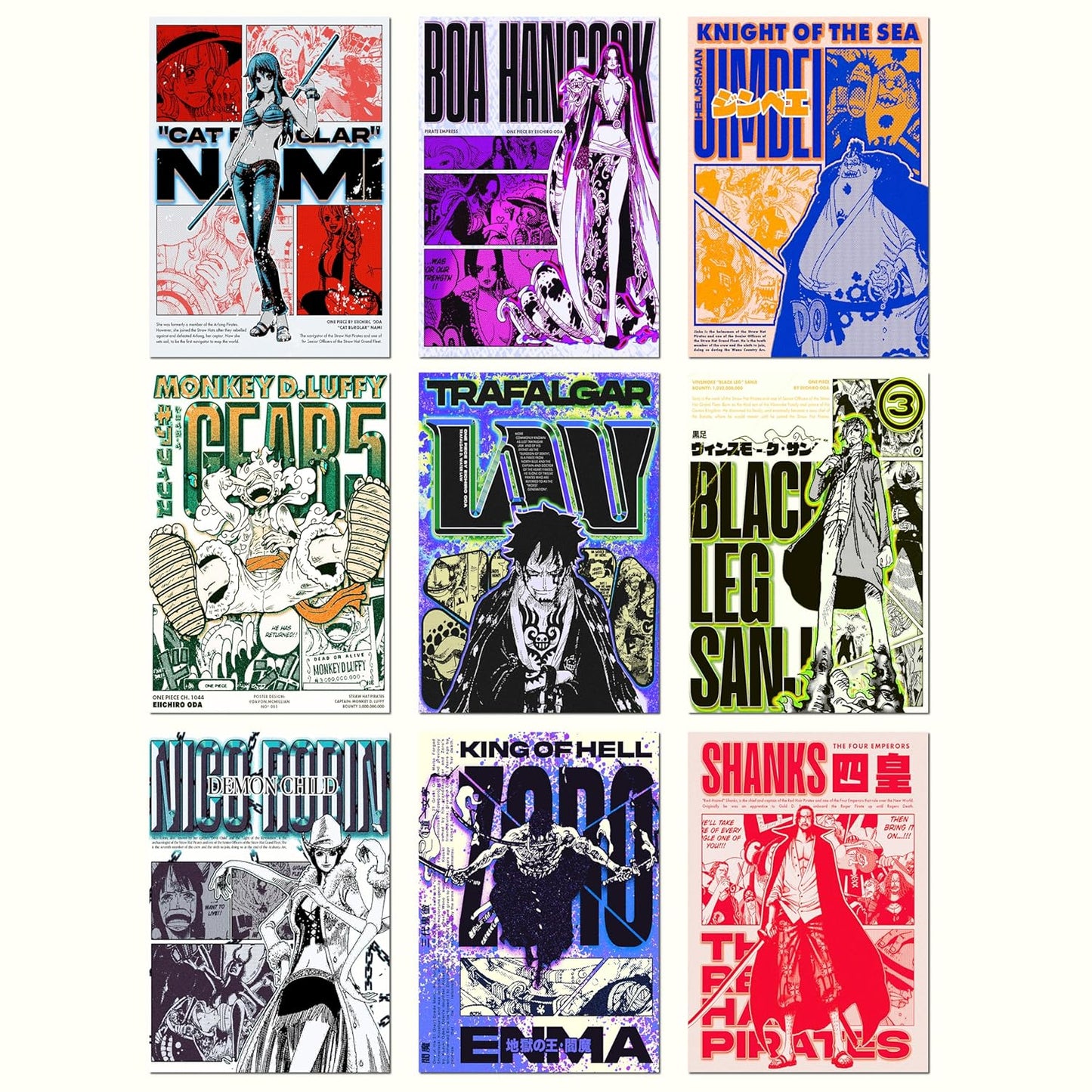 Set of 9 One Piece Anime Wall Posters Size - A4 Poster for Wall Decoration for Bedroom, Office, Living Room, Dorm Room