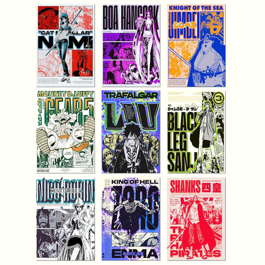 Set of 9 One Piece Anime Wall Posters Size - A4 Poster for Wall Decoration for Bedroom, Office, Living Room, Dorm Room