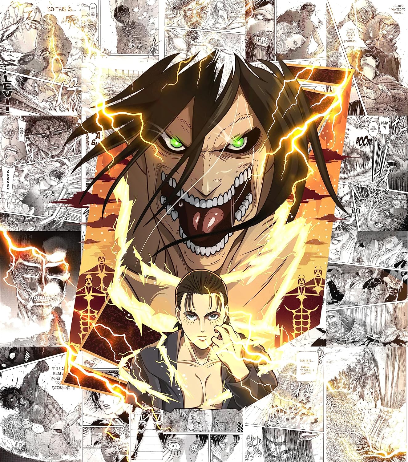 Set of 20 Eren Yeager Attack on titan anime manga PEEL N STICK Self Adhesive Light weight posters for long lasting on Wall posters anime manga wall poster for bedroom SIZE A4