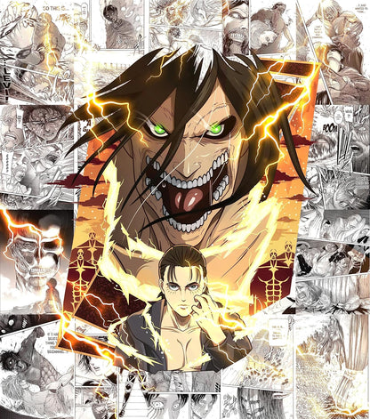 Set of 20 Eren Yeager Attack on titan anime manga PEEL N STICK Self Adhesive Light weight posters for long lasting on Wall posters anime manga wall poster for bedroom SIZE A4