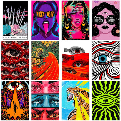 RedCloud Psychedelic Visionary Wall Posters Set of 12 | A4 Size each Self-Adhesive Prints for Bedrooms & Gaming Rooms