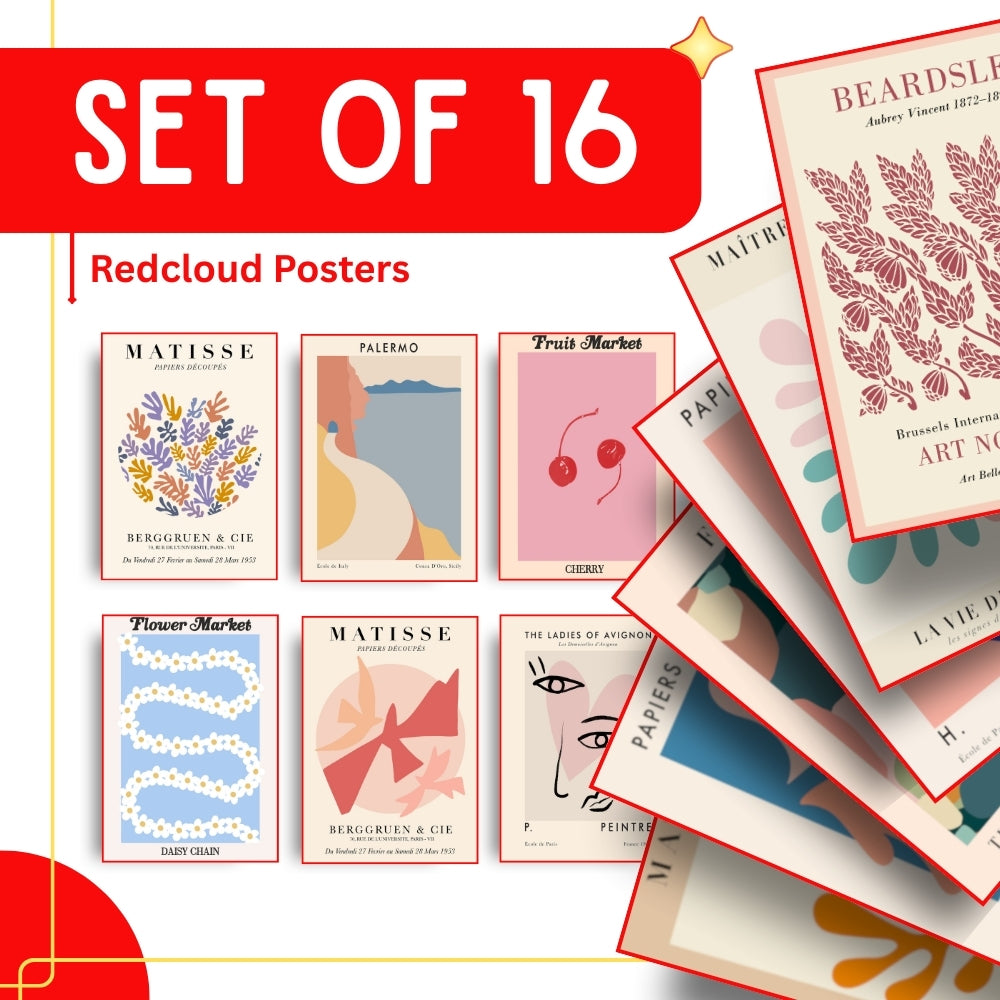 Boho Aesthetic Wall Posters Set of 16 – A4 Premium 300 GSM Thick Paper Minimalist Art Prints