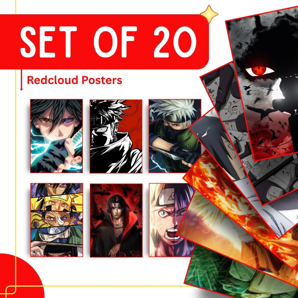 Naruto Anime Posters Set of 20 – A4 Premium 300 GSM Thick Paper Wall Art (Naruto, Sasuke, Itachi, Pain, Madara, Kakashi)