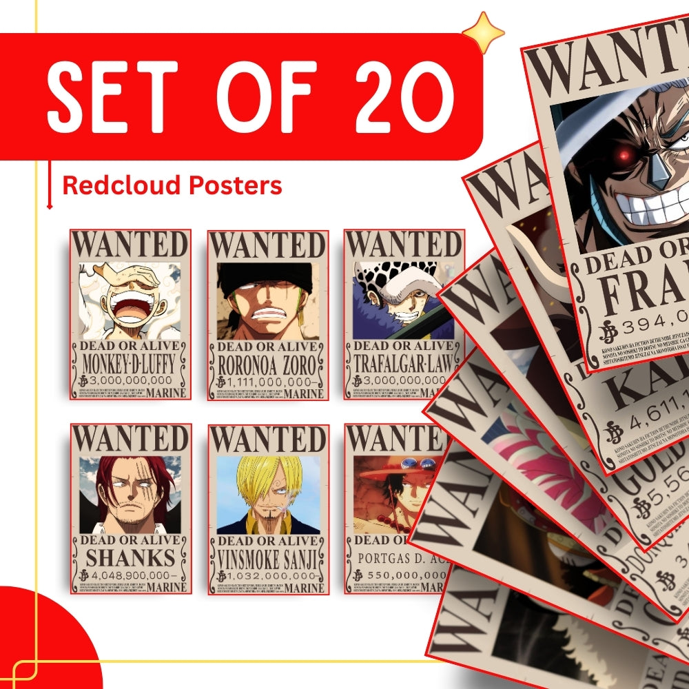 One Piece Wanted Posters Set of 20  – A4 Premium 300 GSM Thick Paper Wall Art