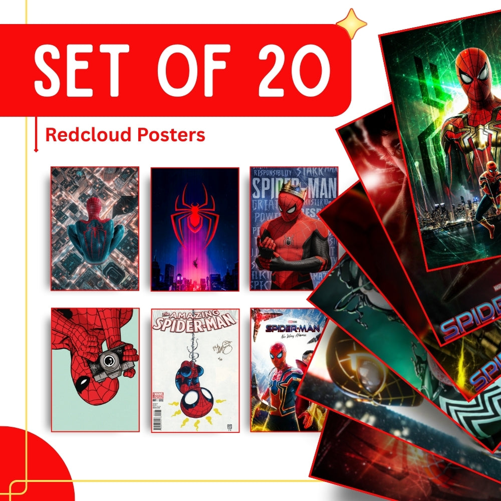 Spiderman Wall Posters Set of 20 – A4 Premium 300 GSM Thick Paper for Bedroom | Office | Kids Room