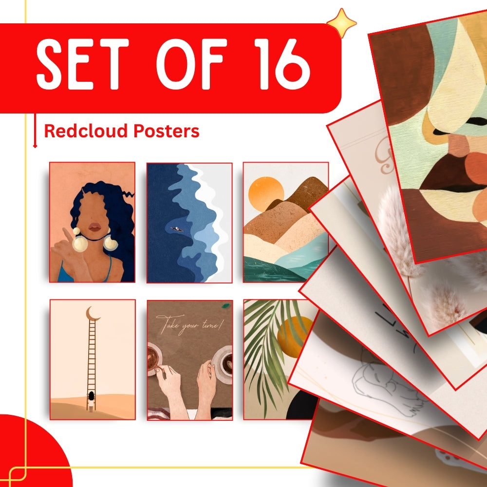 Boho Aesthetic Wall Posters Set of 16  – A4 Premium 300 GSM Thick Paper Modern Art Prints