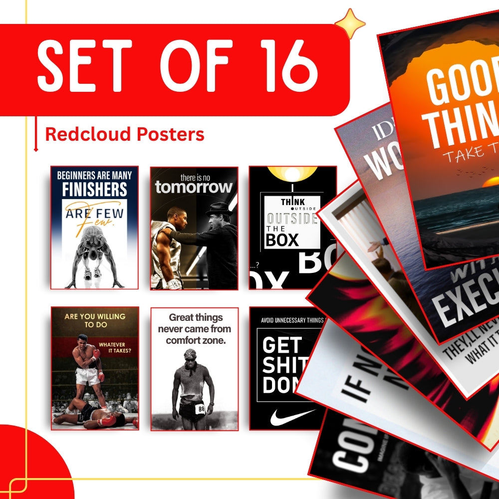 Motivational Wall Posters Set of 16 – A4 Premium 300 GSM Thick Paper Inspirational Quotes Wall Art