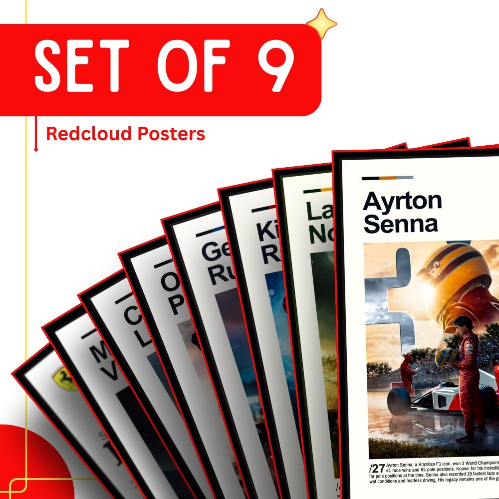 F1 Racing Drivers Posters Set of 9  – A4 Premium 300 GSM Thick Paper Formula 1 Wall Art