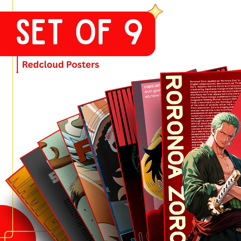 One Piece Anime Wall Posters Set of 9 – A4 Premium 300 GSM Thick Paper Character Wall Art