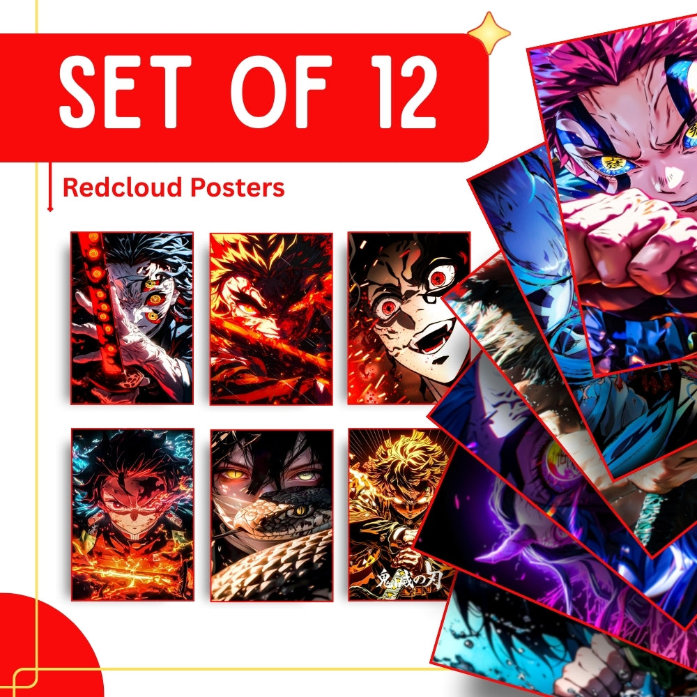 Demon Slayer Wall Posters Set of 12 – A4 Premium 300 GSM Thick Paper Anime Wall Art