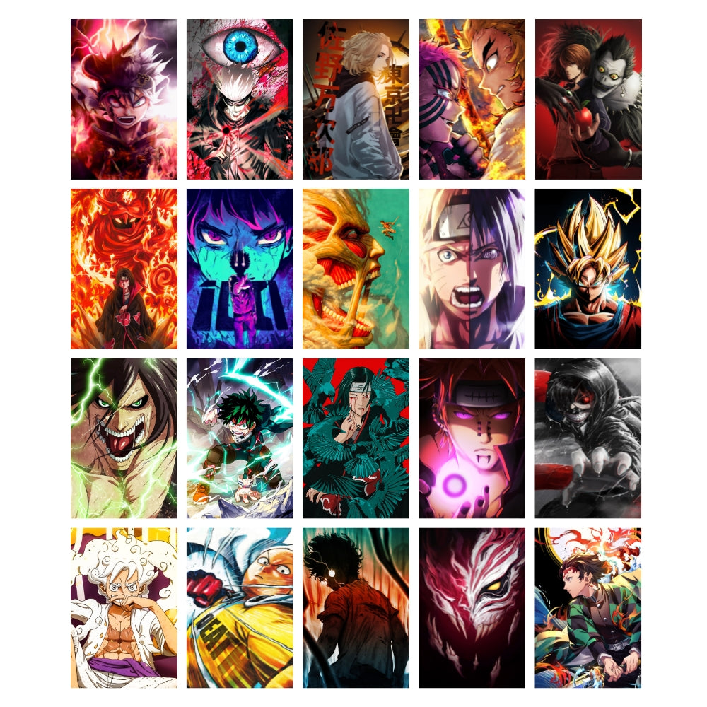Mix Anime Posters Set of 20 - Naruto | Demon Slayer | Attack on titan | Jujutsu kaisen | Death Note