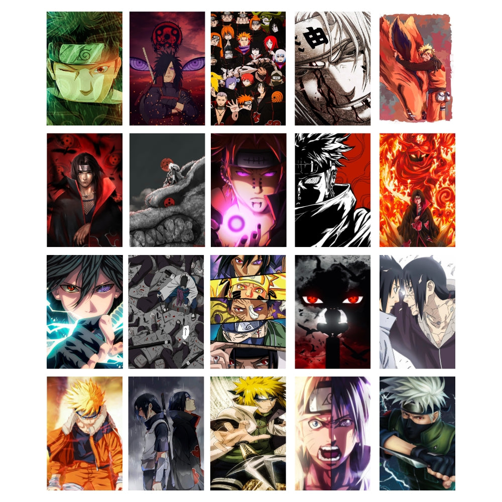 Naruto Anime Posters Set of 20 – A4 Premium 300 GSM Thick Paper Wall Art (Naruto, Sasuke, Itachi, Pain, Madara, Kakashi)