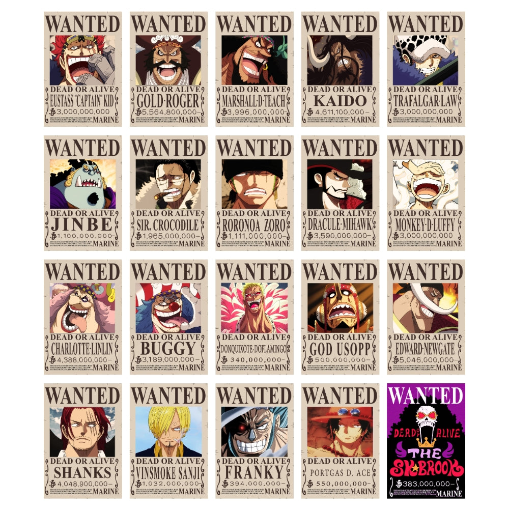 One Piece Wanted Posters Set of 20  – A4 Premium 300 GSM Thick Paper Wall Art