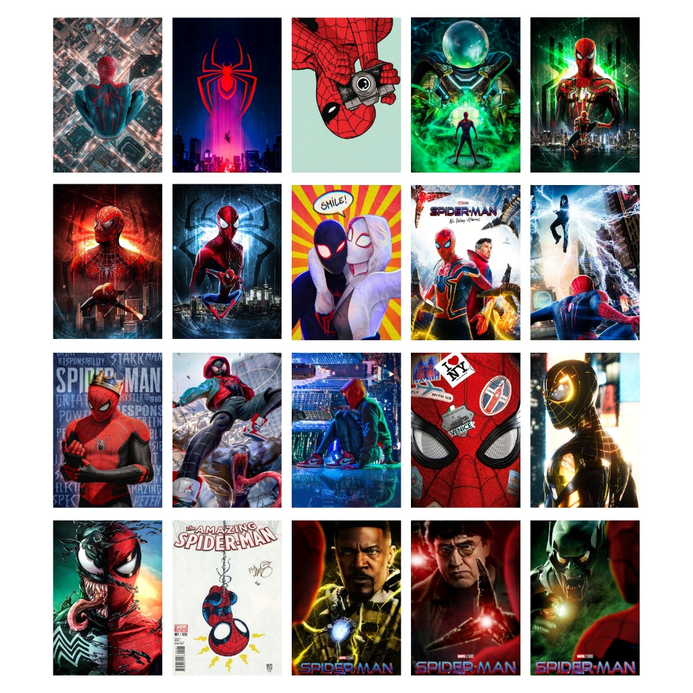 Spiderman Wall Posters Set of 20 – A4 Premium 300 GSM Thick Paper for Bedroom | Office | Kids Room